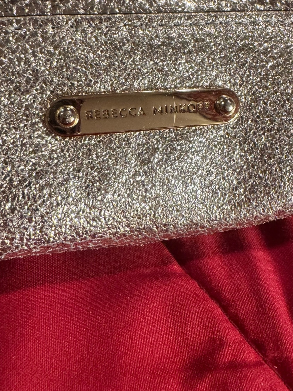 Rebecca Minkoff Silver Metallic Clutch with Red Interior